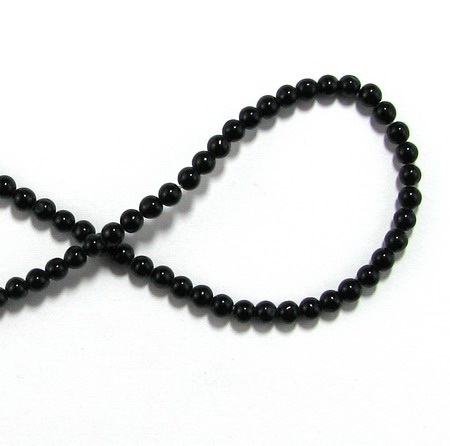 String beads semi-precious stone BLACK STONE, ball shape 4 mm hole 0.8 mm ~ 95 pieces