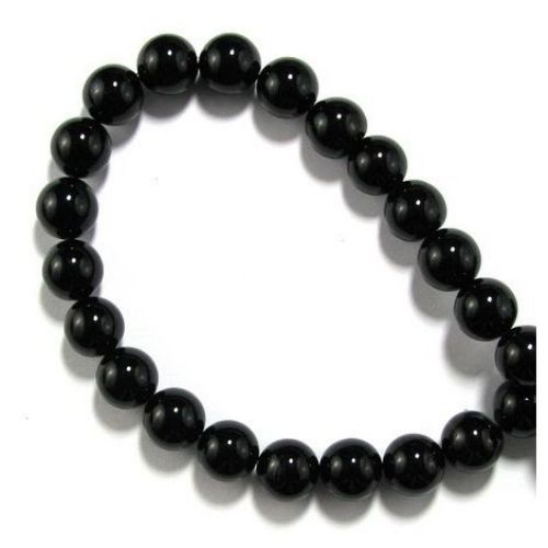 Gemstone Beads Strand, Onyx, Round, 12mm, 1mm hole, ~32 pcs