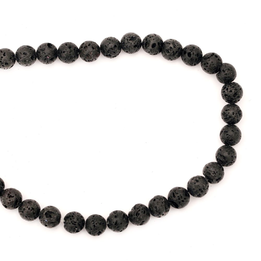 Volcanic lava rock, natural semi-precious stone  string beads, black ball shape 10 mm ~ 39 pieces