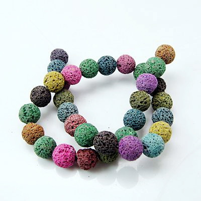 Volcanic lava rock, natural semi-precious stone string beads, multicolor ball shape 10 mm ~ 39 pieces color mix