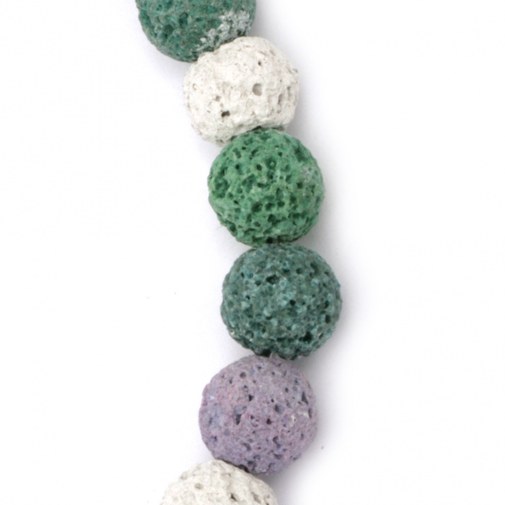 Наниз мъниста полускъпоценен камък ВУЛКАНИЧЕН - ЛАВА многоцветен топче 10 мм ±39 броя цвят МИКС