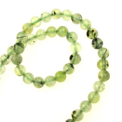String of Semi-Precious Stone Beads PREHNITE Class A / Ball: 6 mm ~ 67 pieces
