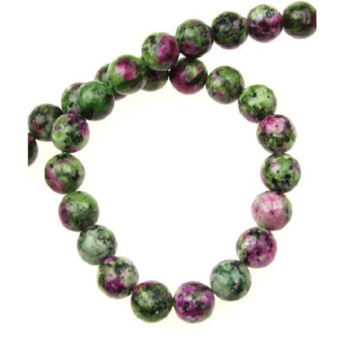 String of Semi-Precious Stone Beads RUBY ZOISITE / Ball: 8 mm ~ 47 pieces