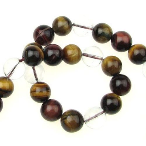 Natural Assorted Gemstone Round Beads Strand, TIGER'S EYE, MOUNTAIN CRYSTAL 10mm ~ 40 pieces