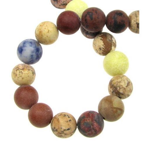 String of ASSORTED Frosted Gemstone Beads, Ball: 10 mm ± 38 pieces