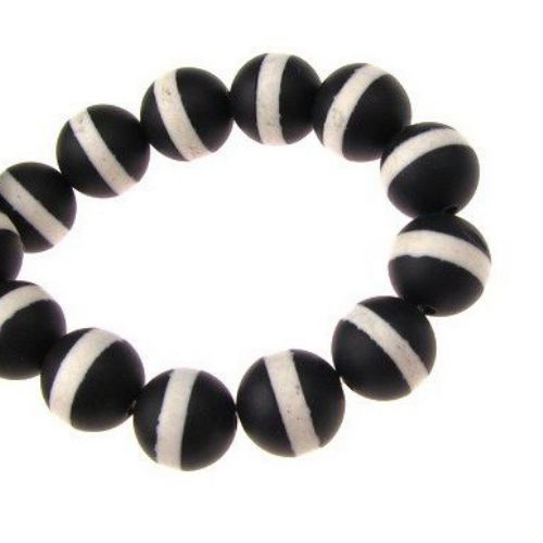 String of Colored Frosted Semi-precious Stone Beads / AGATE, Black and White, class A, 8 mm ± 48 pieces