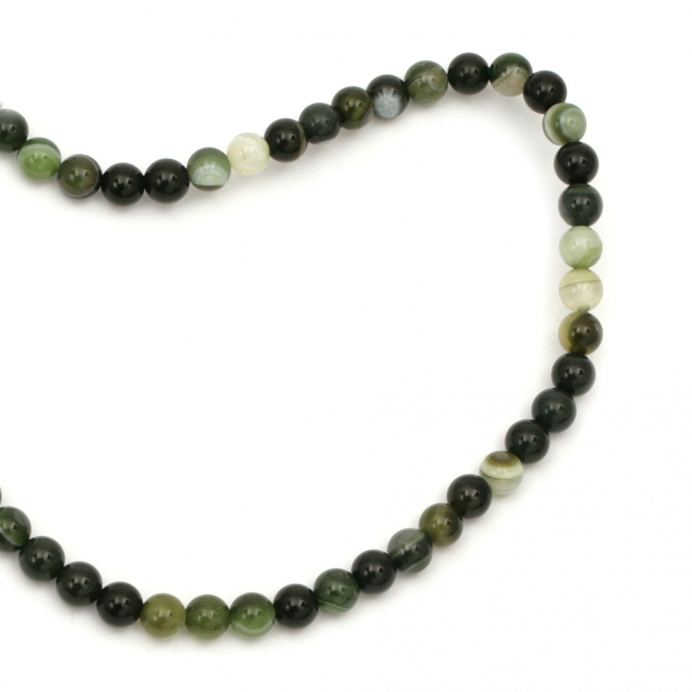 Natural Striped Agate Round Beads Strand, Dyed, Green  6mm ~ 66 pcs