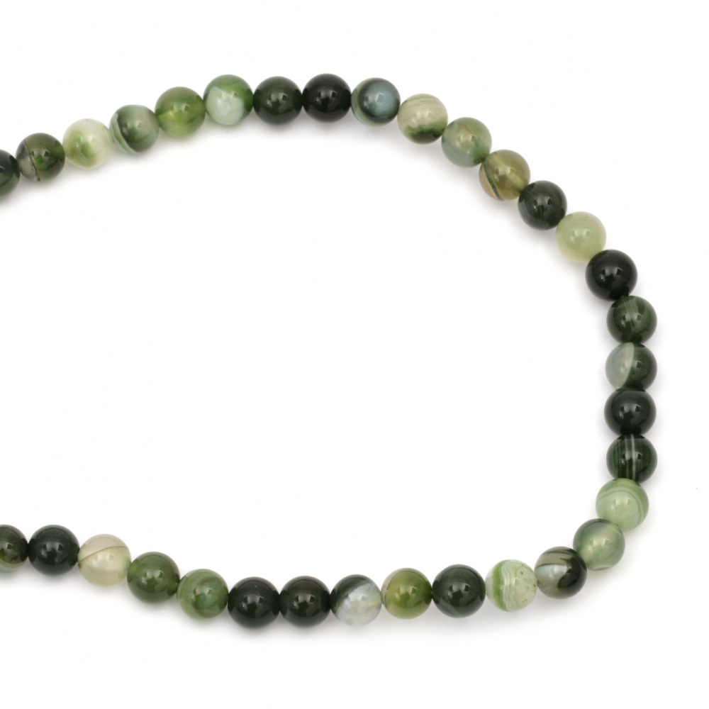 Natural Striped Agate Round Beads Strand, Dyed, Greenl 8mm ~ 48 pcs