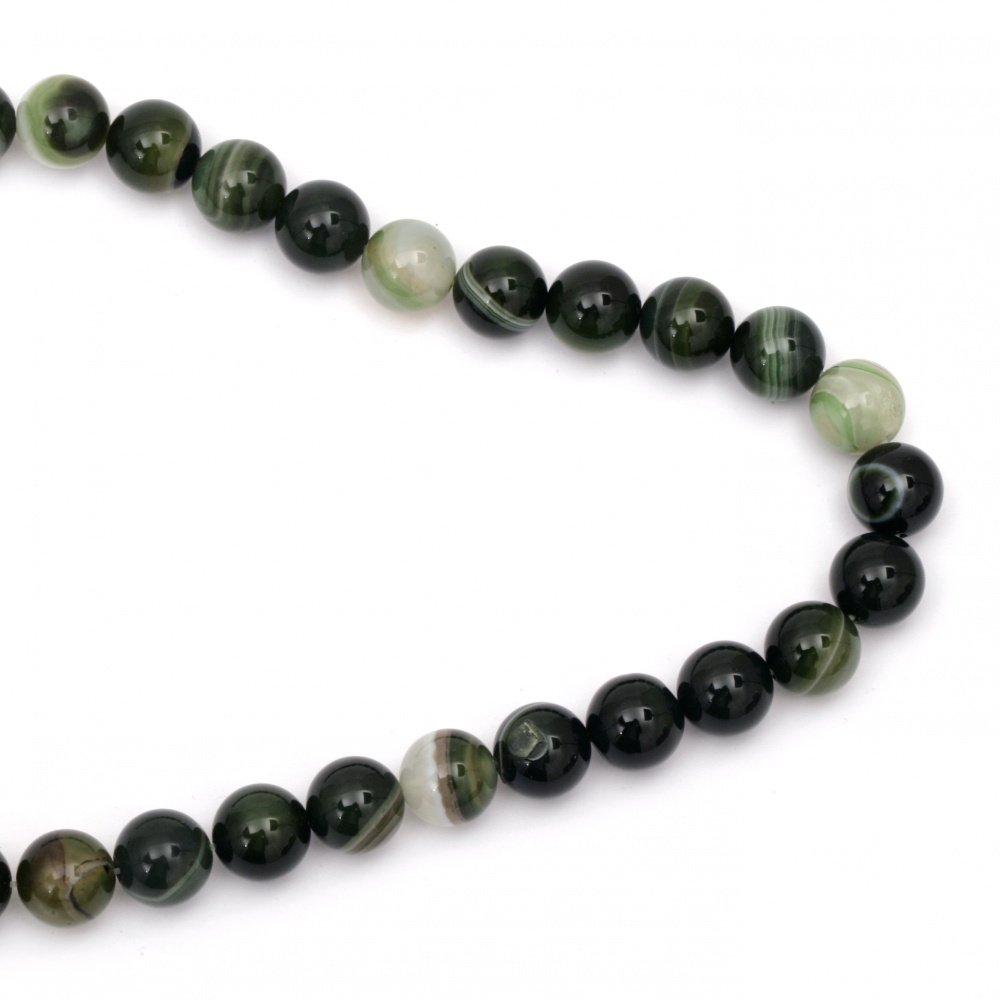 Natural Striped Agate Round Beads Strand, Dyed, Green 12mm ~ 32 pcs