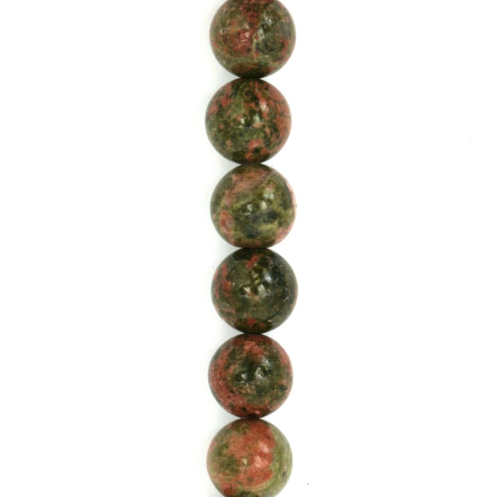 Наниз мъниста полускъпоценен камък УНАКИТ НАТУРАЛЕН топче 8 мм ~48 броя