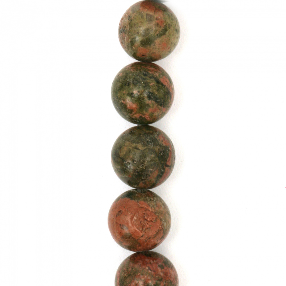 Наниз мъниста полускъпоценен камък УНАКИТ НАТУРАЛЕН топче 10 мм ~38 броя
