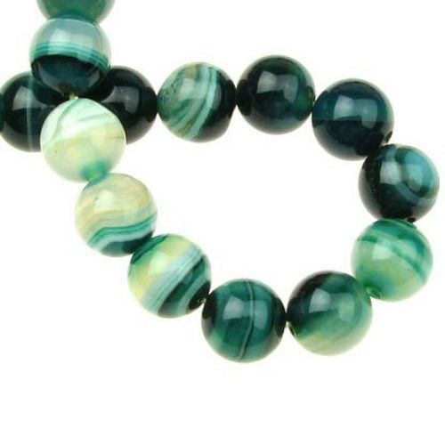 Natural Striped Agate Round Beads Strand, Dyed, Green 10mm ~ 38 pcs