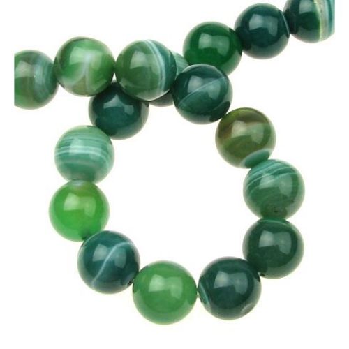 Natural Striped Agate Round Beads Strand, Dyed, Green 12 mm ~ 32 pcs