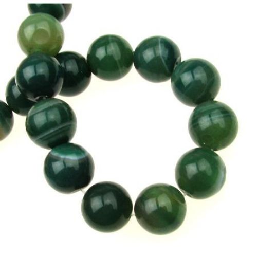 Наниз мъниста полускъпоценен камък АХАТ ивичест зелен топче 16 мм ~24 броя