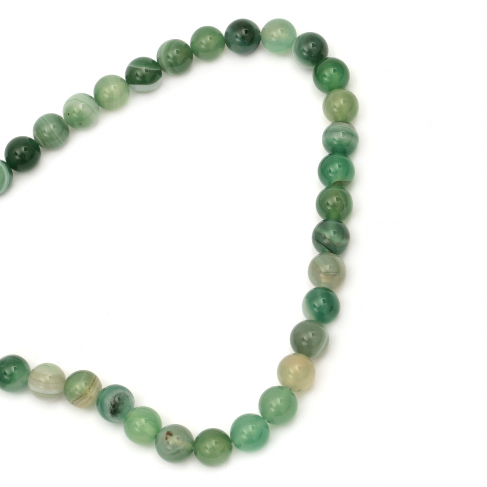 Striped Green AGATE Ball / String Natural Stone Beads, 10 mm ~37 pieces