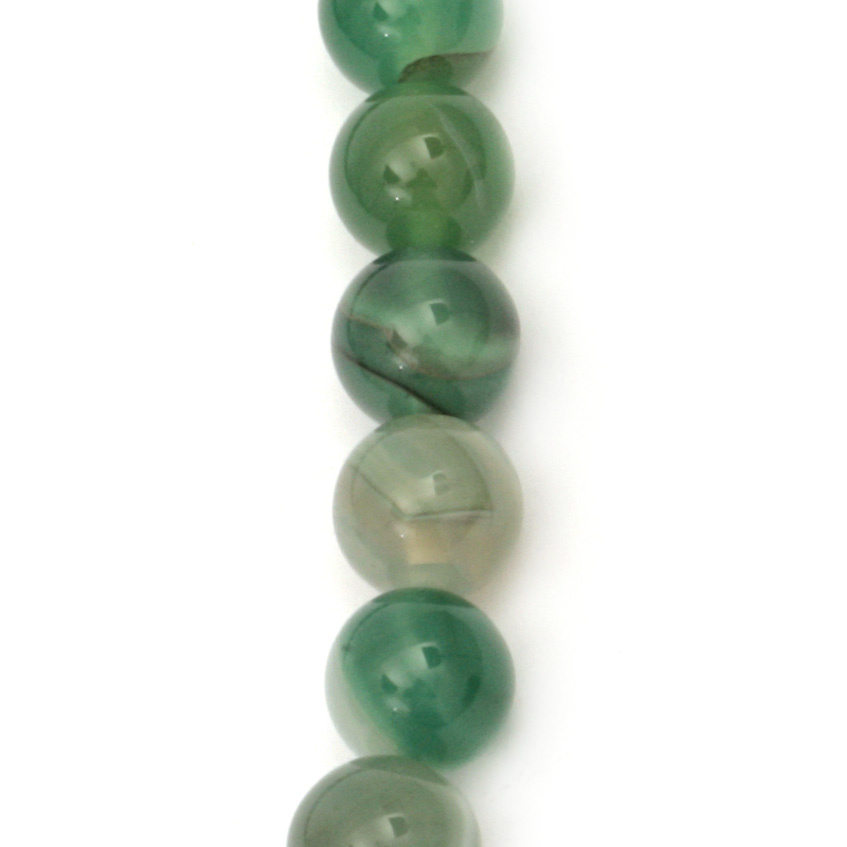 Striped Green AGATE Ball / String Natural Stone Beads, 10 mm ~37 pieces