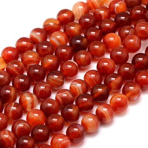 Наниз мъниста полускъпоценен камък АХАТ ивичест оранжев тъмен топче 8 мм ~48 броя