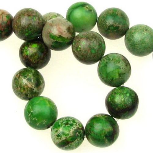 Наниз мъниста полускъпоценен камък РЕГАЛИТ зелен светло топче 10 мм ±40 броя