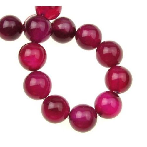 Natural, Dyed Agate Round Beads Strand, Hot Pink 12mm ~ 33 pcs