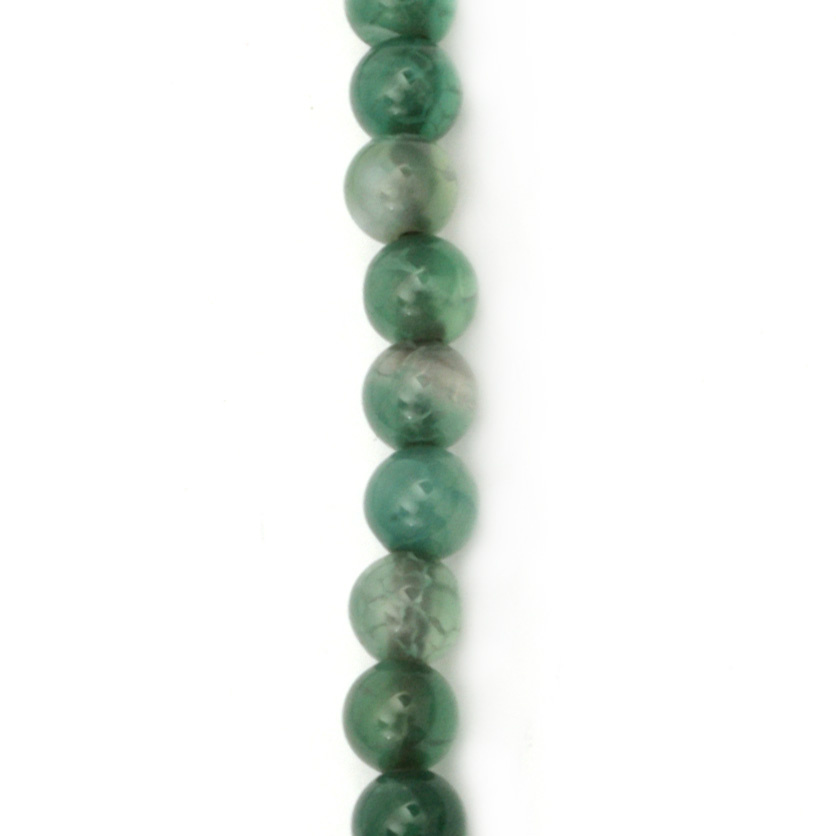String of Natural Stone Beads for DIY Jewelry Art / Green AGATE, Ball: 6 mm ± 65 pieces