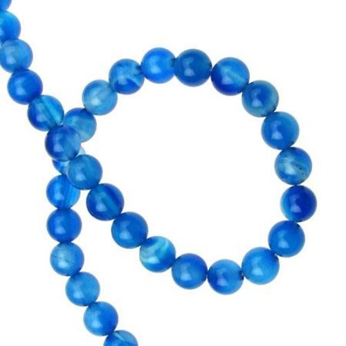 Natural, Dyed Agate Round Beads Strand, Blue 6mm ~ 65 pcs