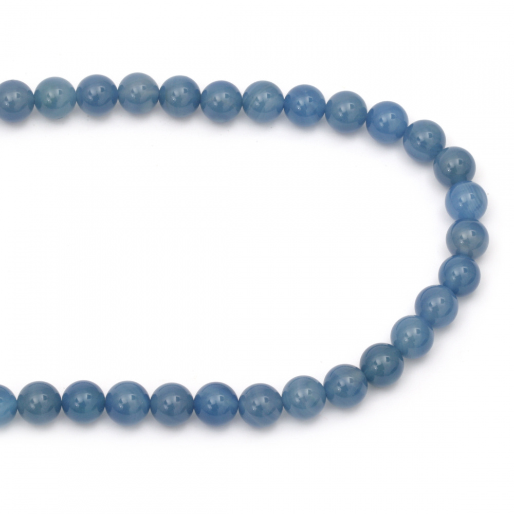 Natural, Dyed Agate Round Beads Strand, Blue 10mm ~ 38 pcs