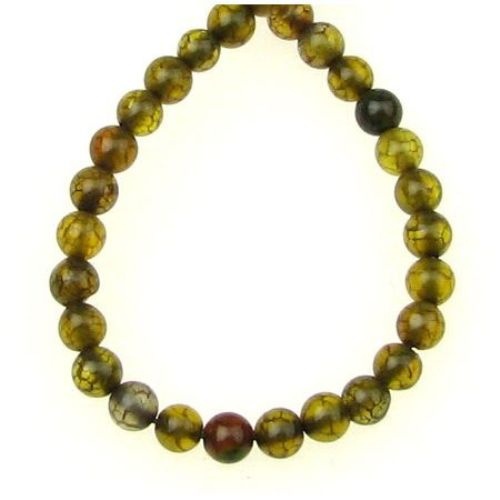 String Small Colored Natural Stone Beads / Yellow-green AGATE, Ball: 4 mm ~ 100 pieces