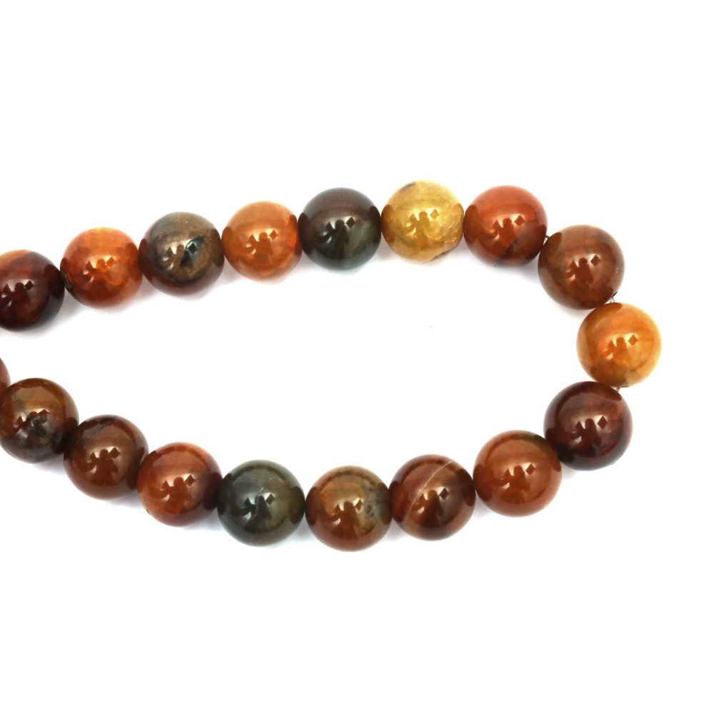 String of semi-precious gemstone AGATE, cracked yellow-brown spherical beads, 16 mm, approximately 25 pieces