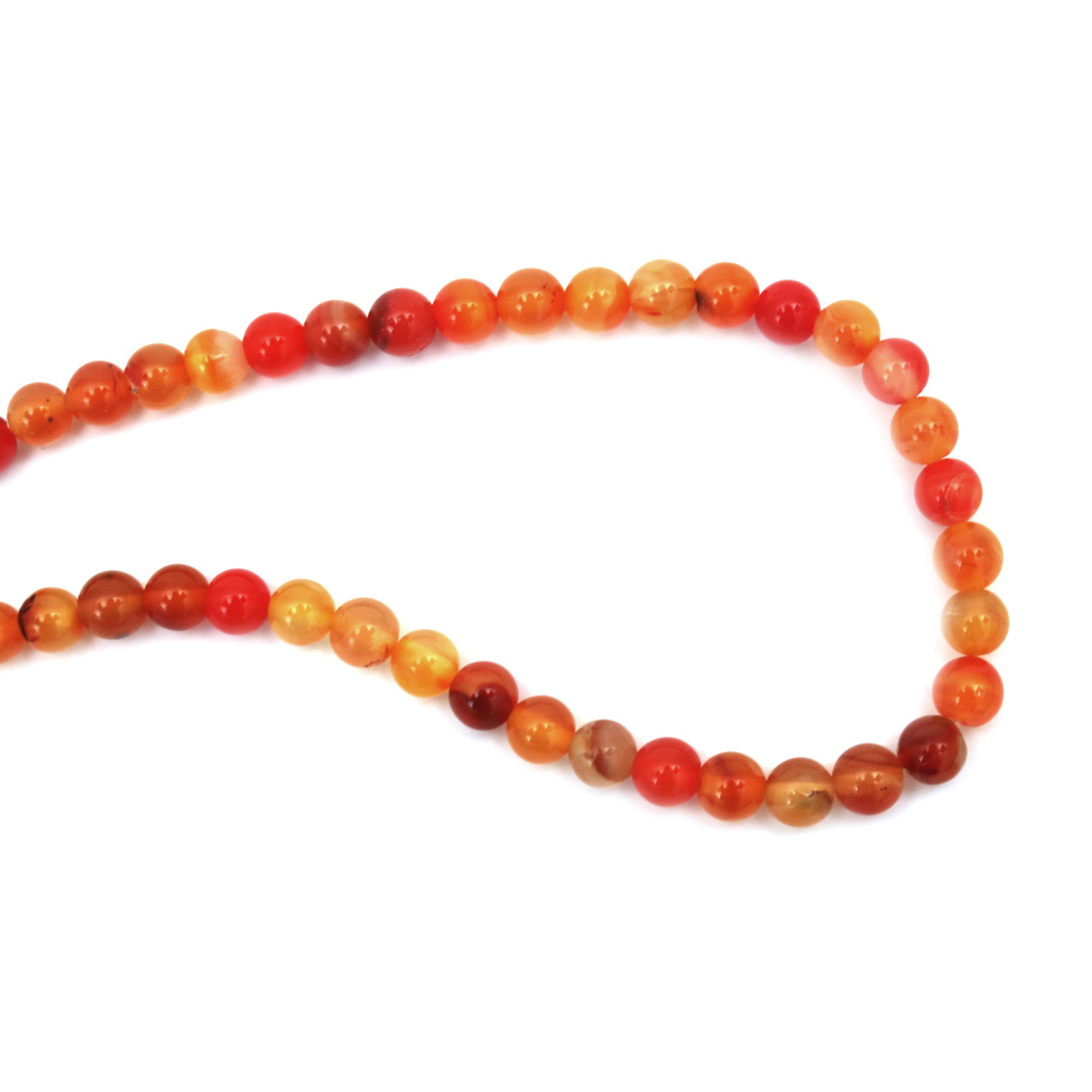 Natural Striped Agate Round Beads Strand, Dyed, Orange 8mm ~ 47 pcs