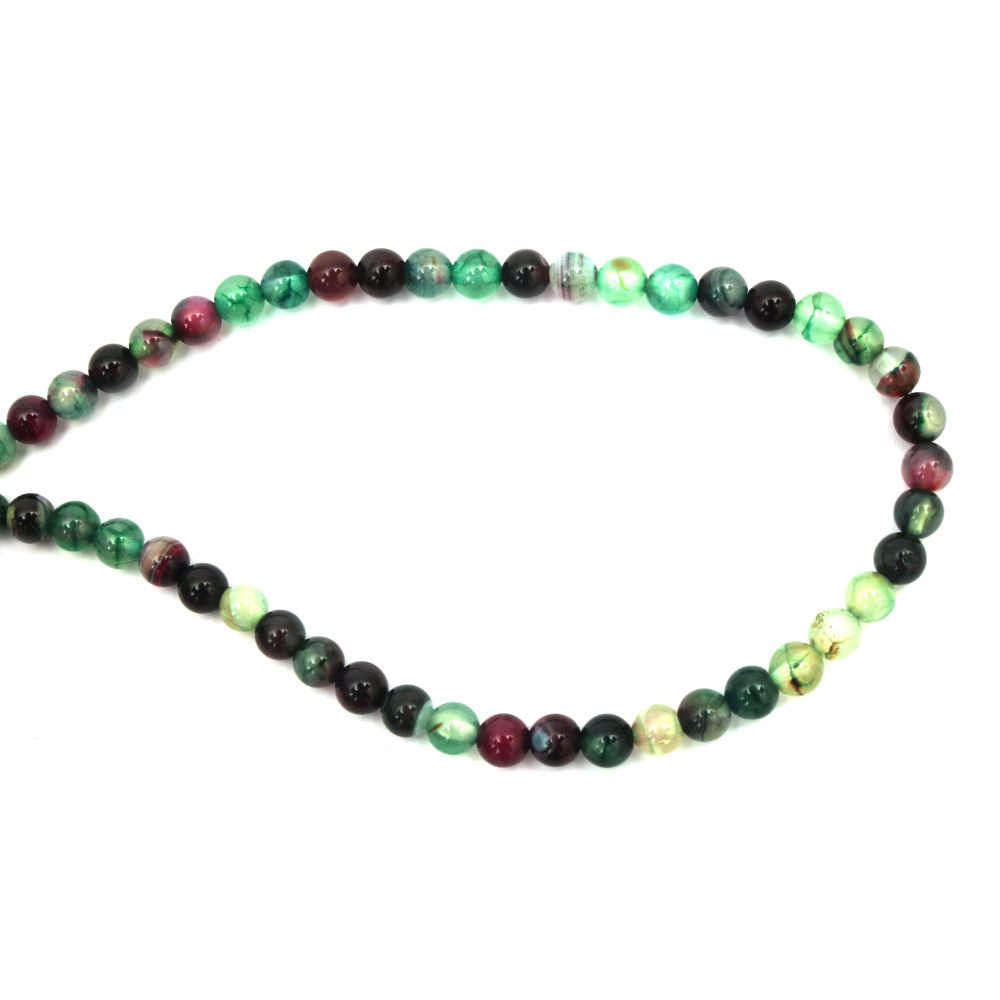 Semi-precious Stone / Striped Green AGATE Beads for DIY Jewelry, Ball: 6 mm ± 62 pieces