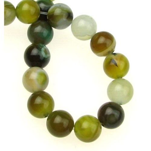 String of Striped Semi-precious Stone Beads / Green AGATE, Ball:  8 mm ± 49 pieces