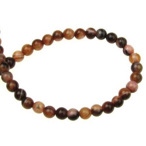 String Small Ball-shaped Gemstone Beads / Brown STRIPED AGATE, Ball: 4 mm ~94 pieces