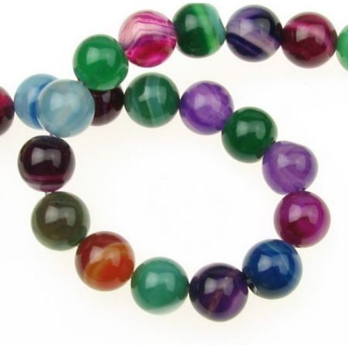 Natural Striped Agate Round Beads Strand, Dyed, Assorted Colors 10mm ~ 38 pcs