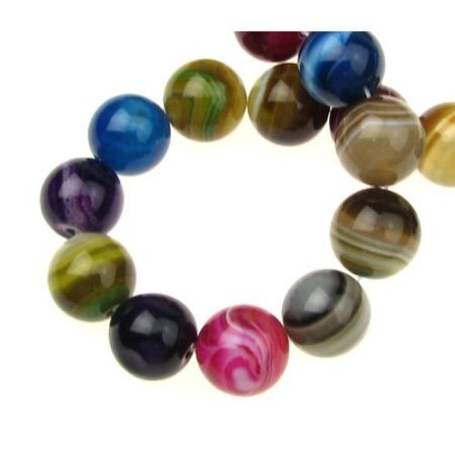 Natural Striped Agate Round Beads Strand, Dyed, Assorted Colors 14mm ~ 28 pcs