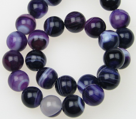 Natural Striped Agate Round Beads Strand, Dyed, Indigo10mm ~ 38 pcs