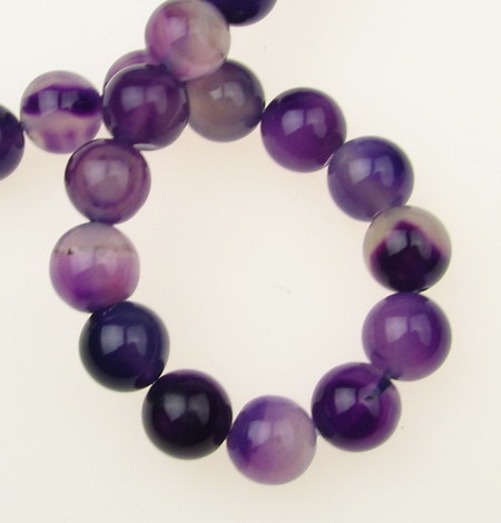 String Colored Ball-shaped Gemstone Beads / Purple STRIPED AGATE, Ball: 10 mm ~ 38 pieces 