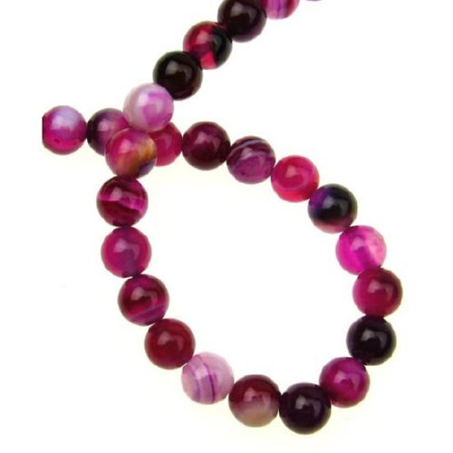 Natural Striped Agate Round Beads Strand, Dyed, Hot Pink 6mm ~ 61 pcs