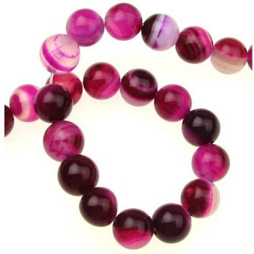 Natural Striped Agate Round Beads Strand, Dyed, Hot Pink 8mm ~ 48 pcs