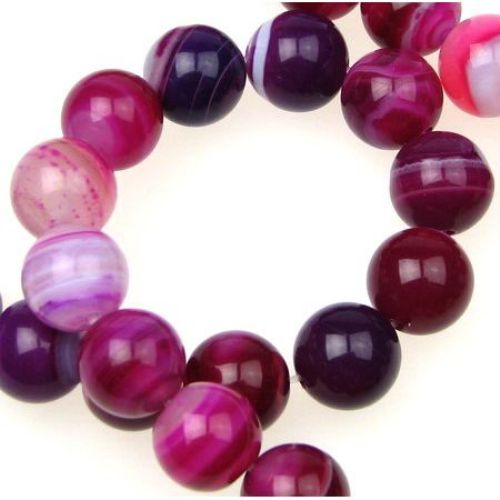 Colored Semi-precious LACE AGATE Beads String / Cyclamen, Ball: 10 mm ± 38 pieces 
