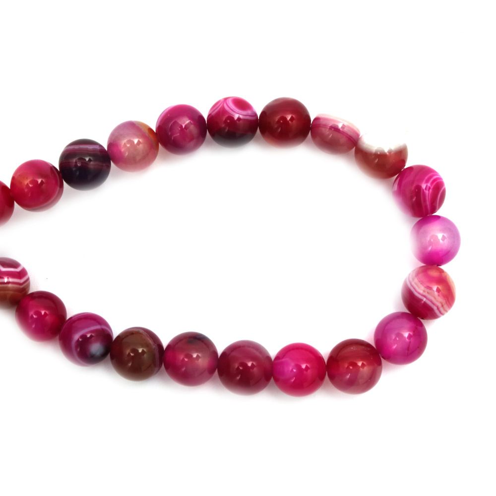 Natural Striped Agate Round Beads Strand, Dyed, Hot Pink 12 mm ~ 32 pcs