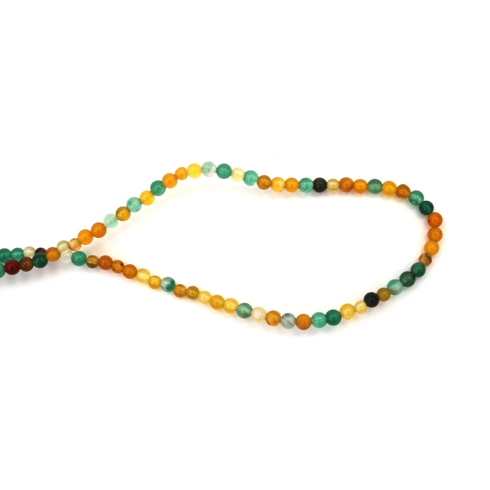 Mărgele Agat natural pe șirag 4 mm, galben-verde (asortate) – pietre semiprețioase rotunde, ±97 buc