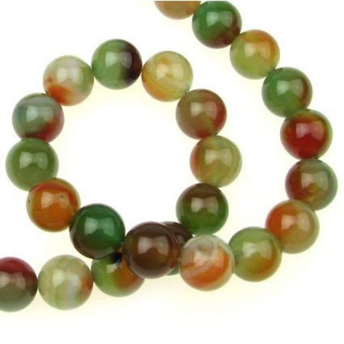 Natural Agate Round Beads Strand, Dyed, Multicolor 12mm ~ 33 pcs