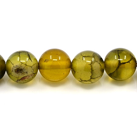 Natural Agate Round Beads Strand, Dyed, Dragon Veins, Yellow 6mm ~ 31 pcs
