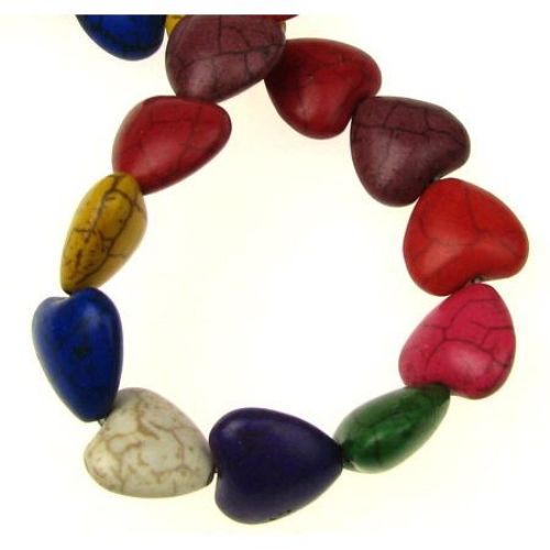 Margele de coarde din piatră semiprețioasă TURKOAZ inimă multicoloră sintetică 16x16x8 mm ~ 27 buc