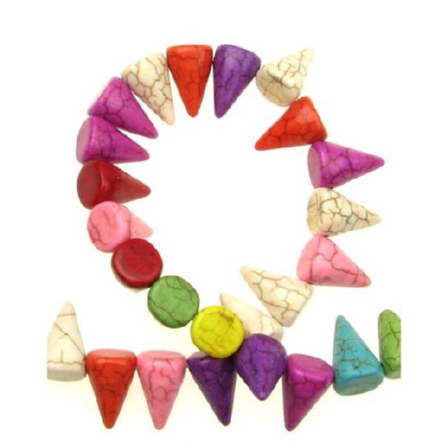 Șireturi mărgele piatră semiprețioasă TURKOAZ vârf sintetic multicolor 15x11x8 mm ~ 45 bucăți