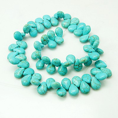 Gemstone Beads Strand, Synthetic Turquoise, Drop, 14x10x6mm, ~74 pcs