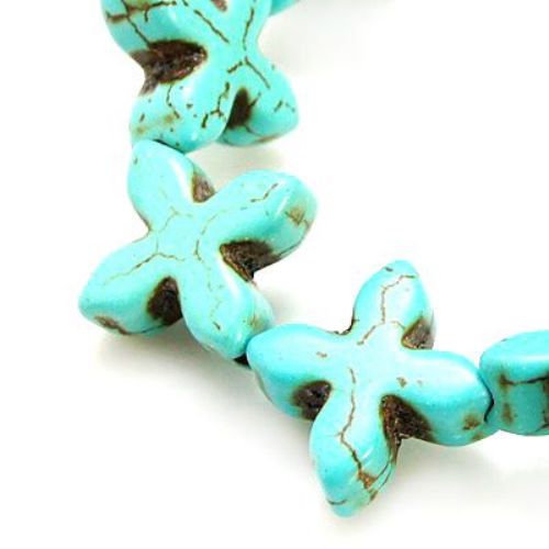 Gemstone Beads Strand, Synthetic Turquoise, Cross, 15x14x5mm, ~31 pcs