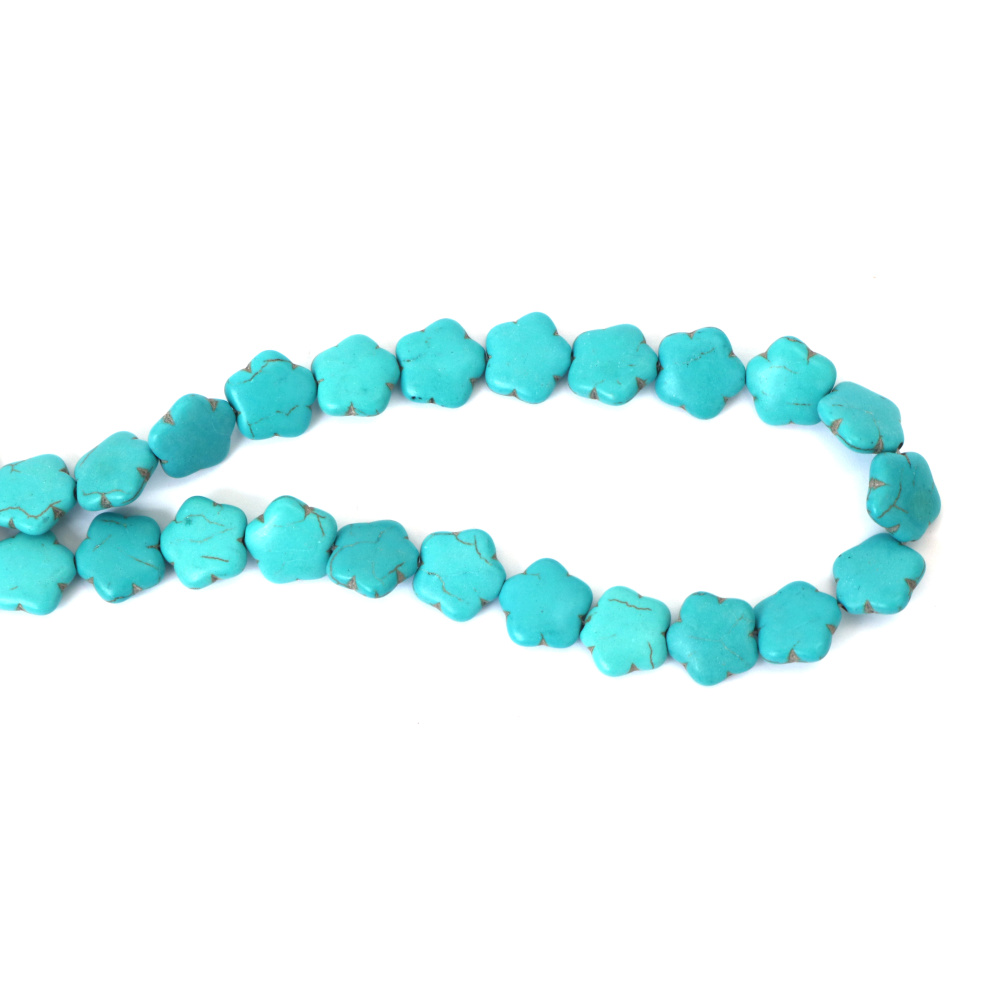 Filo di perline in pietra semipreziosa, turchese sintetico, a forma di fiore, 15x15x5 mm, circa 27 pz, per bigiotteria fai da te