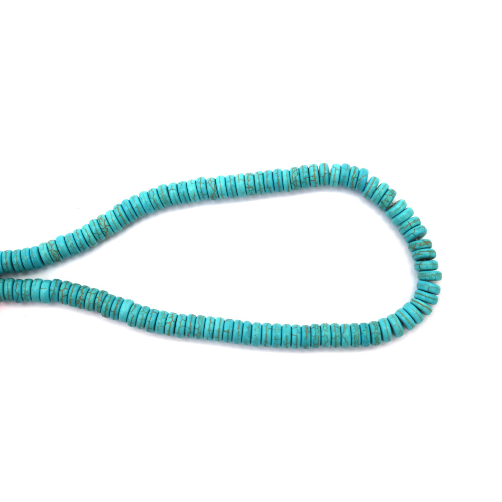 Șirag de mărgele din turcoaz sintetic, ciclam, rotunde plate, 10x7 mm, aprox. 120 buc., pentru bijuterii handmade