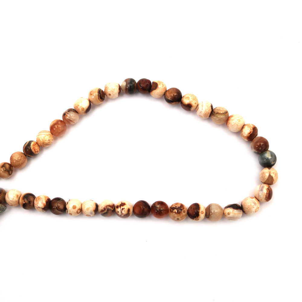 String of beads AGATE, semi-precious stone  brown mix ball 8 mm ~49 pieces